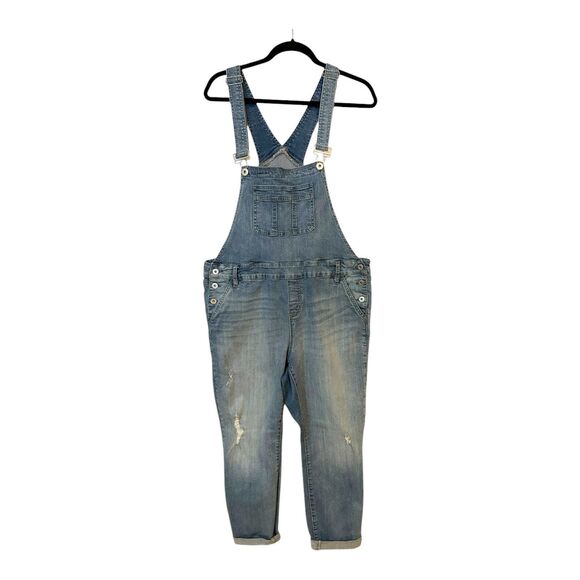 Torrid Women’s Overalls Crop Stretch Sz 18 Distressed Med Wash K4 - Picture 1 of 6
